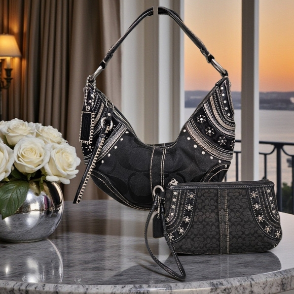 Coach Mia 2006 RARE & Vintage Black & Silver Hobo Set - Picture 13 of 13